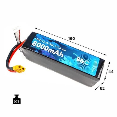 Аккумулятор GAONENG GNB80006S70AHV, 6S 8000 мАч 22.8В LiHV, XT60