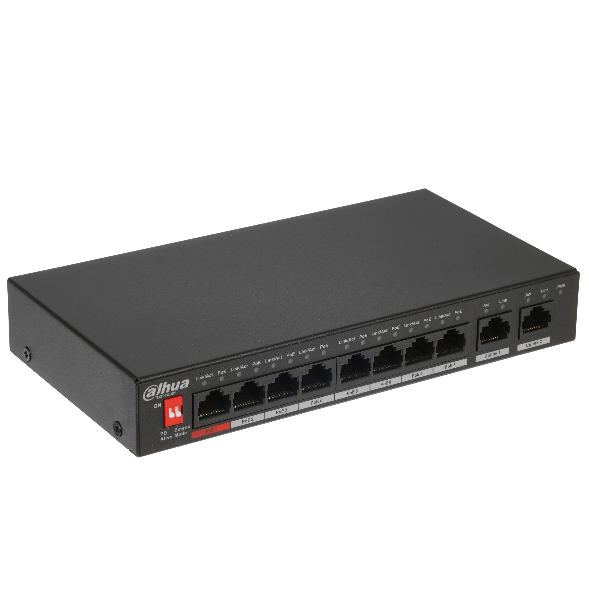 DAHUA DH-PFS3010-8ET-96 10-портовый неуправляемый коммутатор с РоЕ, 8xRJ45 100Mb PoE, 2xRJ45 1Gb uplink, суммарно 96Вт, коммутация 5.6 Гбит/с, MAC-таблица 8К, металл