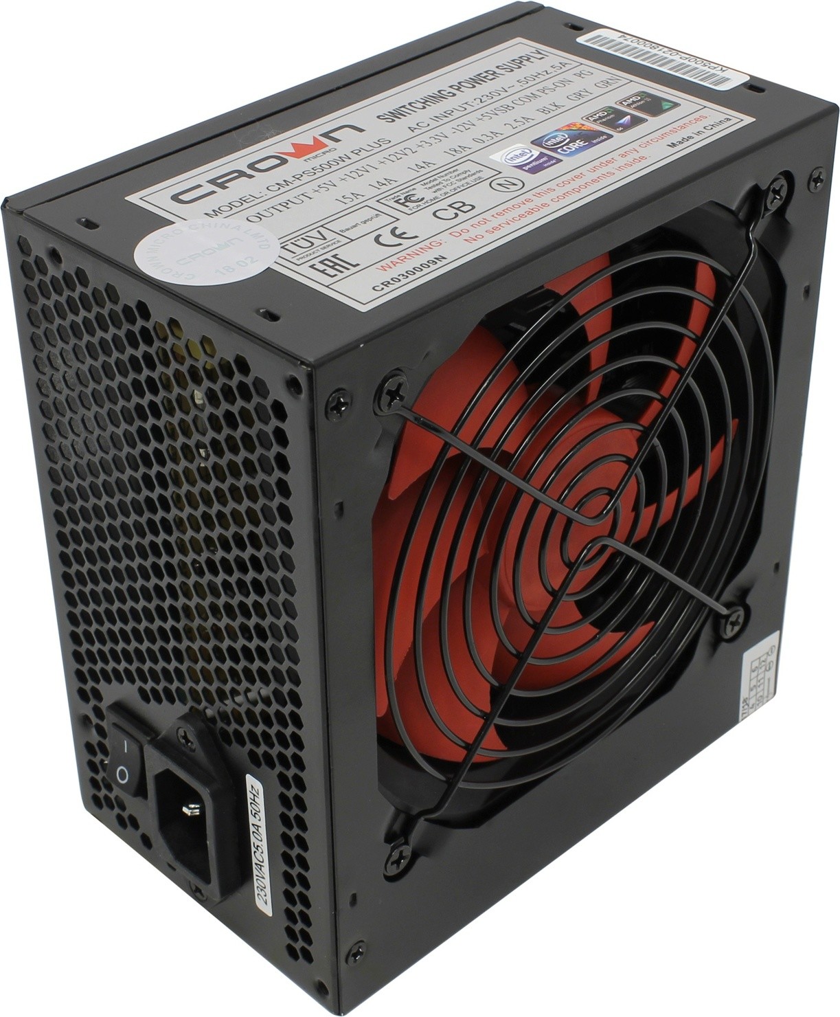 500W CROWN Micro <CM-PS500W PLUS> ATX (24+2x4+6/8пин) с модулем самодиагностики
