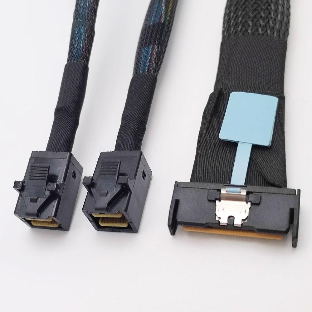 Кабель JPC P7356DN10800-1    Cable MCIO x8 74P (прямой Straight Type)  -TO-  2x HD MiniSAS 4i 36P (SFF8643, прямой Straight Type) , 85 Ohm, L:80cm