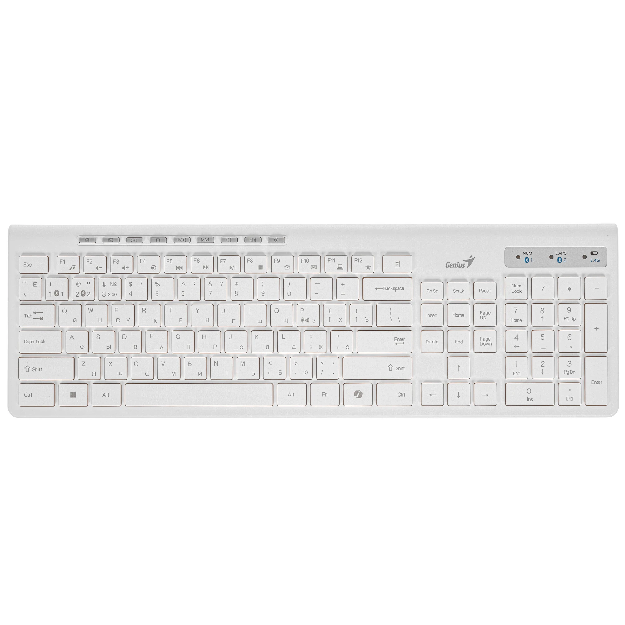Клавиатура + мышь Genius Smart Slimstar 8230 WHITE {USB,1 мини-ресивер на оба устройства,104 кл кнопка SmartGenius,  мембранная,800-1600 DPI} [31340015402]