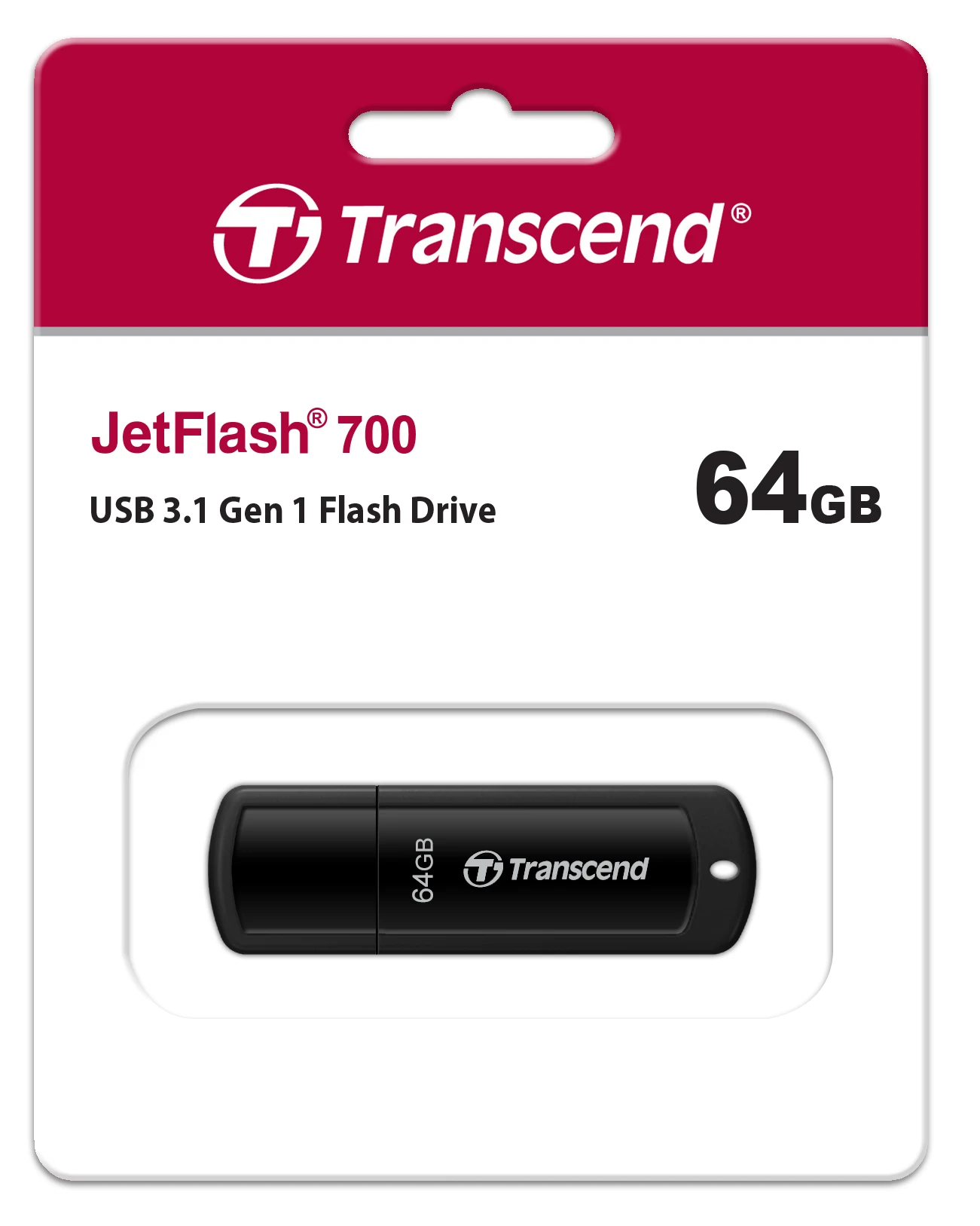 USB накопитель Transcend - JetFlash 700, USB Type A (USB 3.2 Gen 1), 64 ГБ, write speed-25MB/s, read speed-80MB/s, цвет чёрный, TS64GJF700