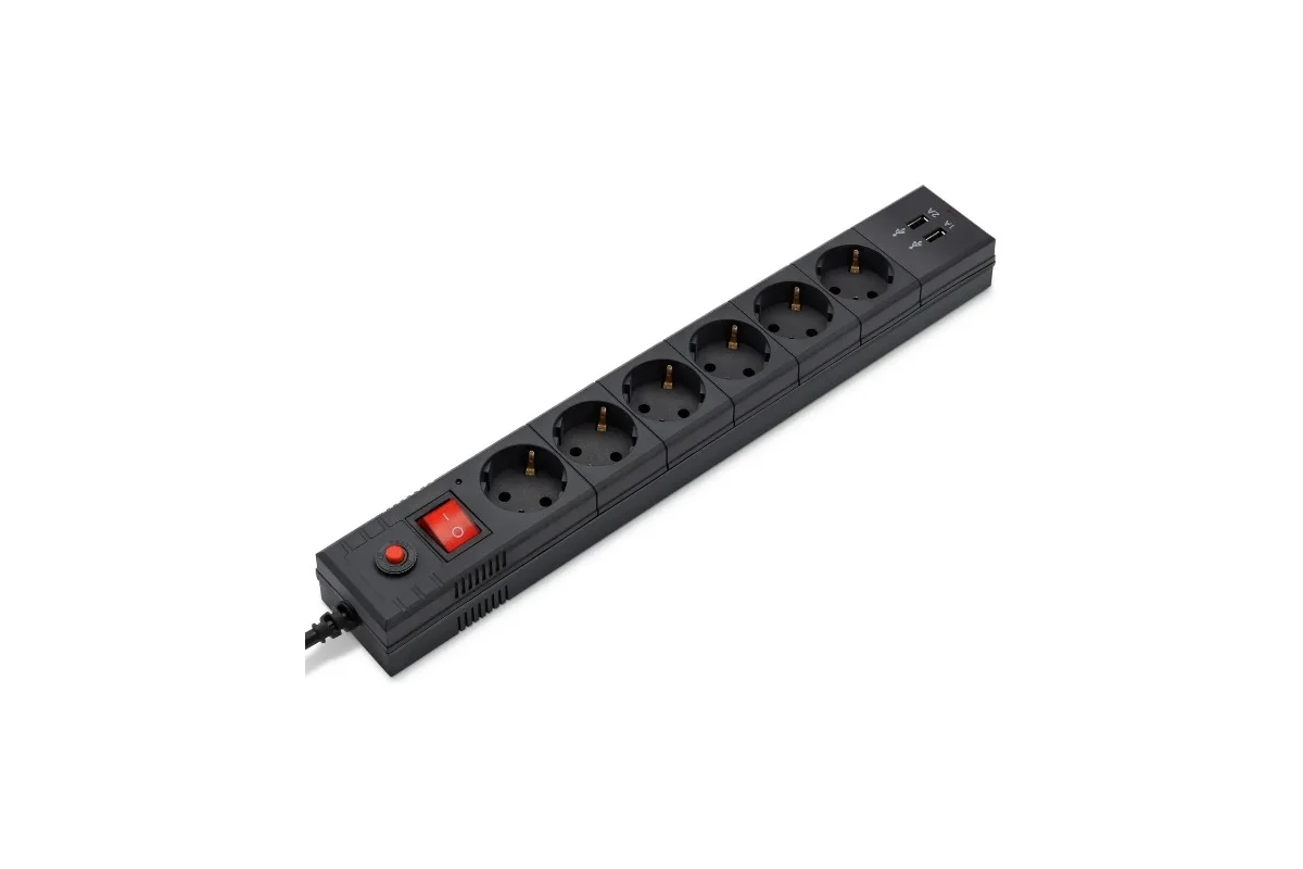 5,0м Buro BU-SP5_USB_2A-B (6 розеток) черный (коробка)