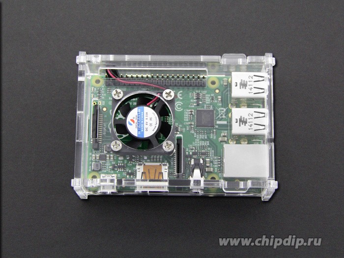 Акриловый корпус с вентилятором для одноплатного компьютера Raspberry Pi