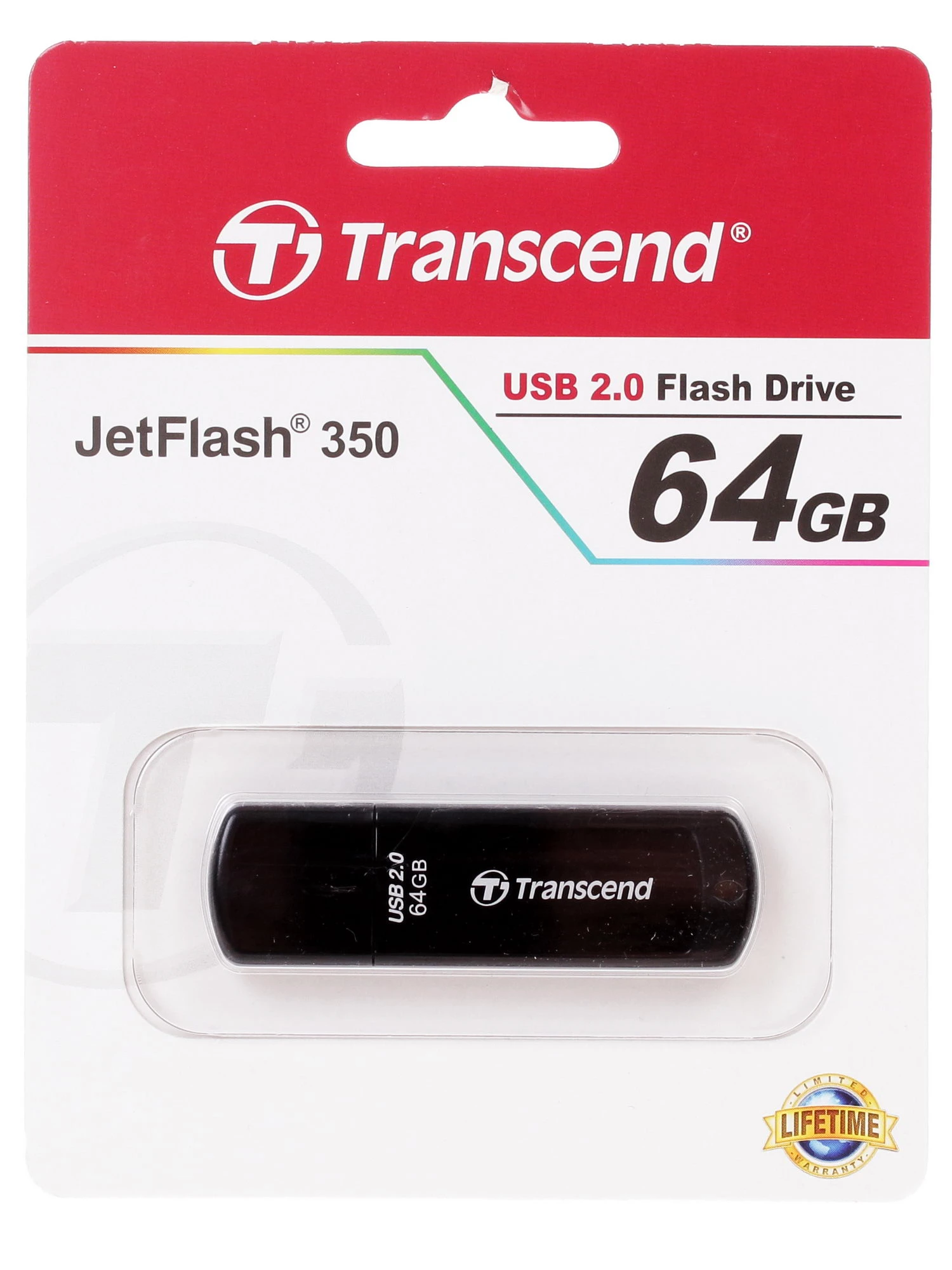 USB накопитель Transcend - JetFlash 350, USB Type A (USB 2.0), 64 ГБ, цвет чёрный, TS64GJF350