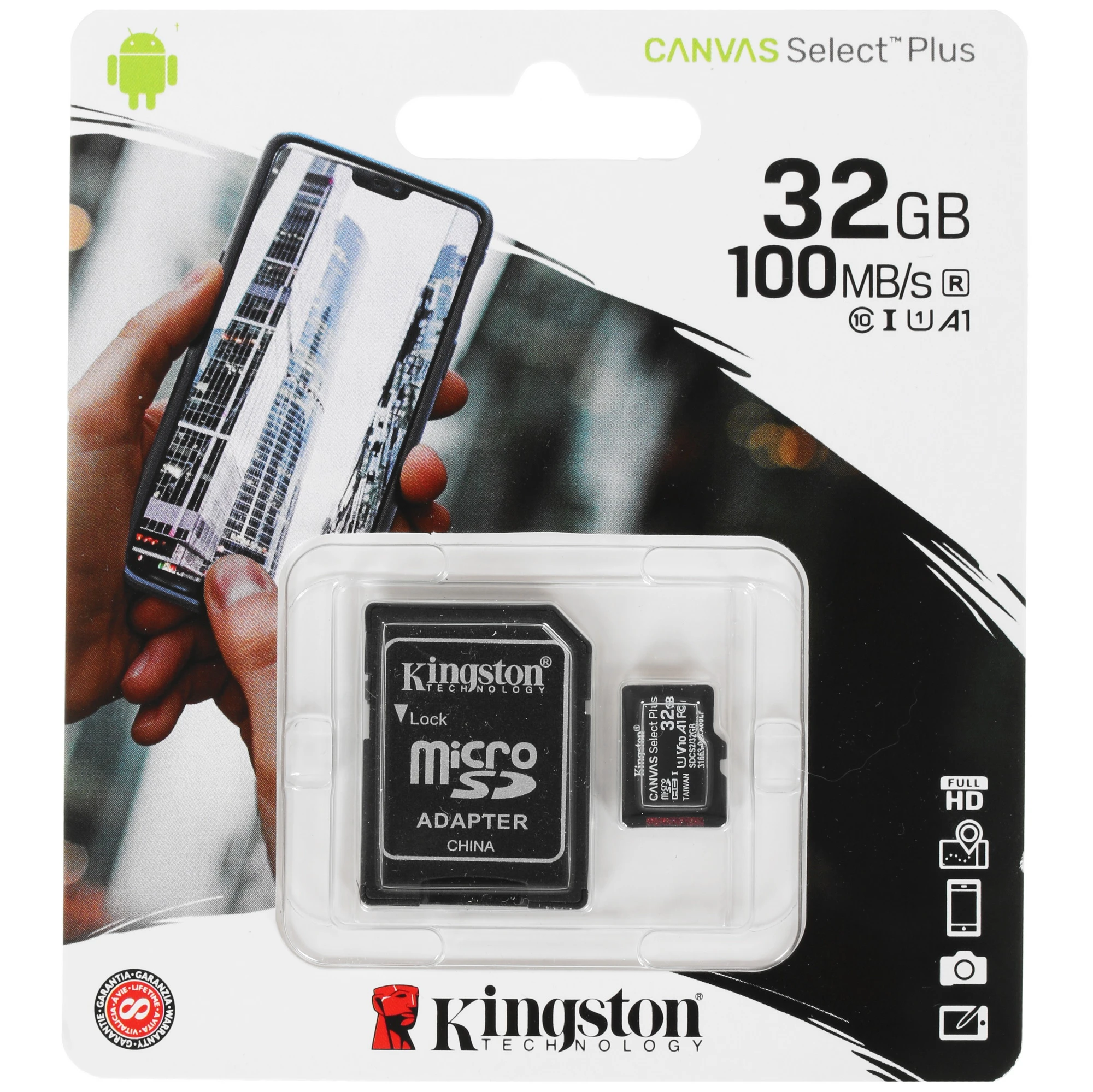 Kingston Память micro Secure Digital Card  32Gb class10 Kingston Canvas Select Plus  CL10 UHS-I Card + SD Adapter [SDCS2/32GB]