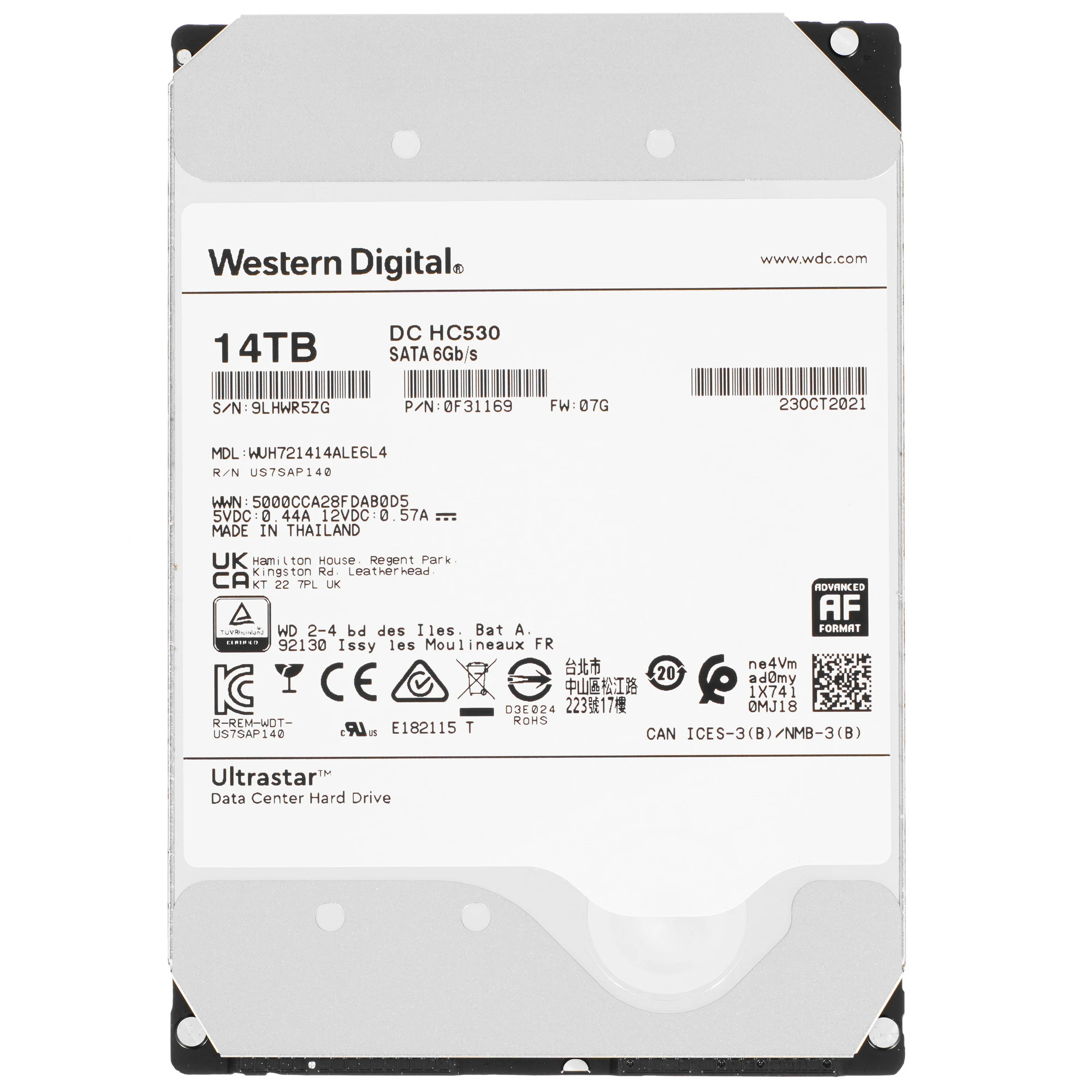 Жесткий диск Western Digital Ultrastar DC HC530 HDD 3.5" SATA 14Тb, 7200rpm, 512MB buffer, 512e (0F31284), 1 year