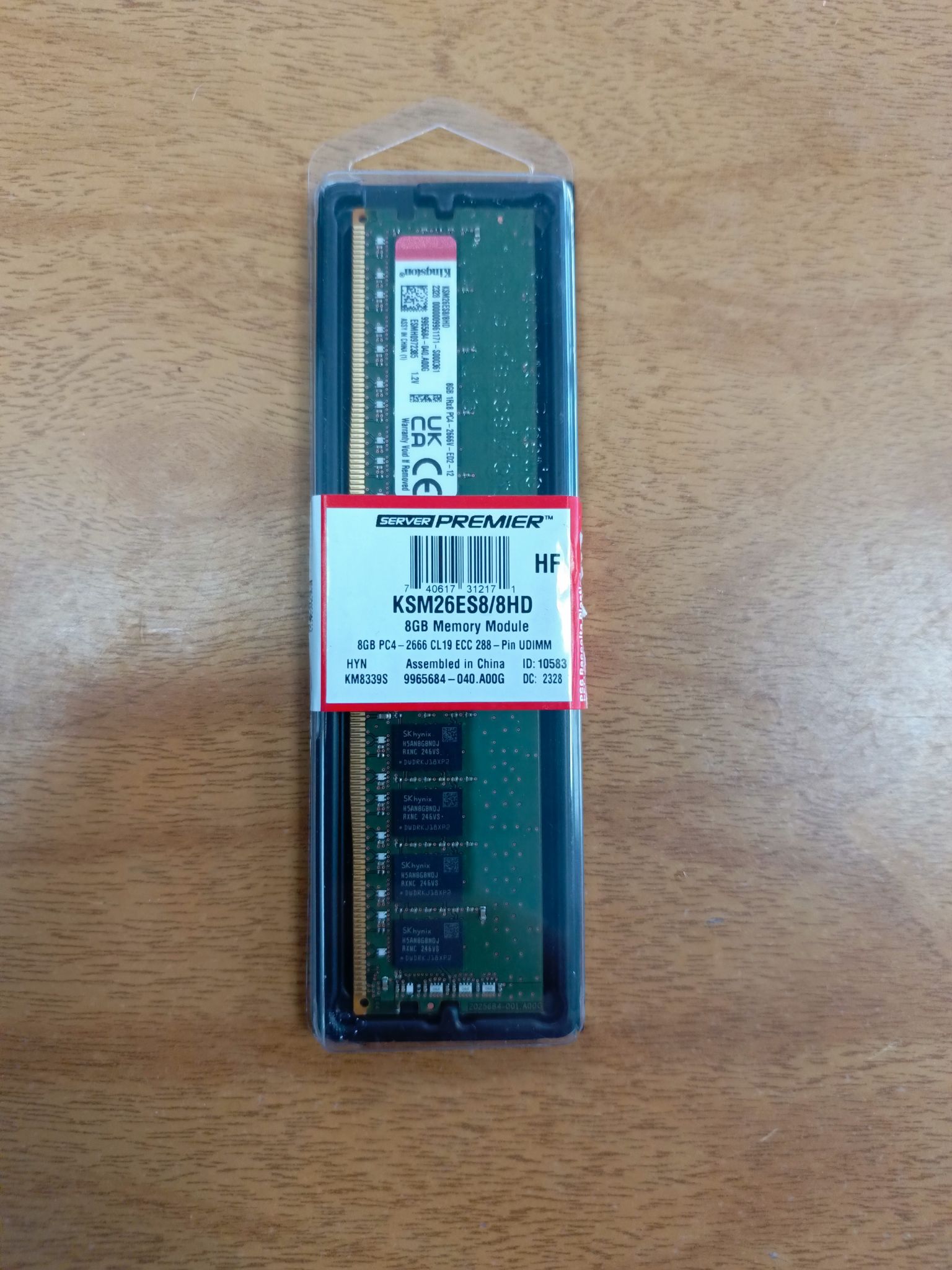 Модуль памяти Kingston - Server Premier (Hynix D) 8Гб, DIMM DDR4, ECC, 2666МГц, S8 (1Rx8), CL19, 1.2V, KSM26ES8/8HD
