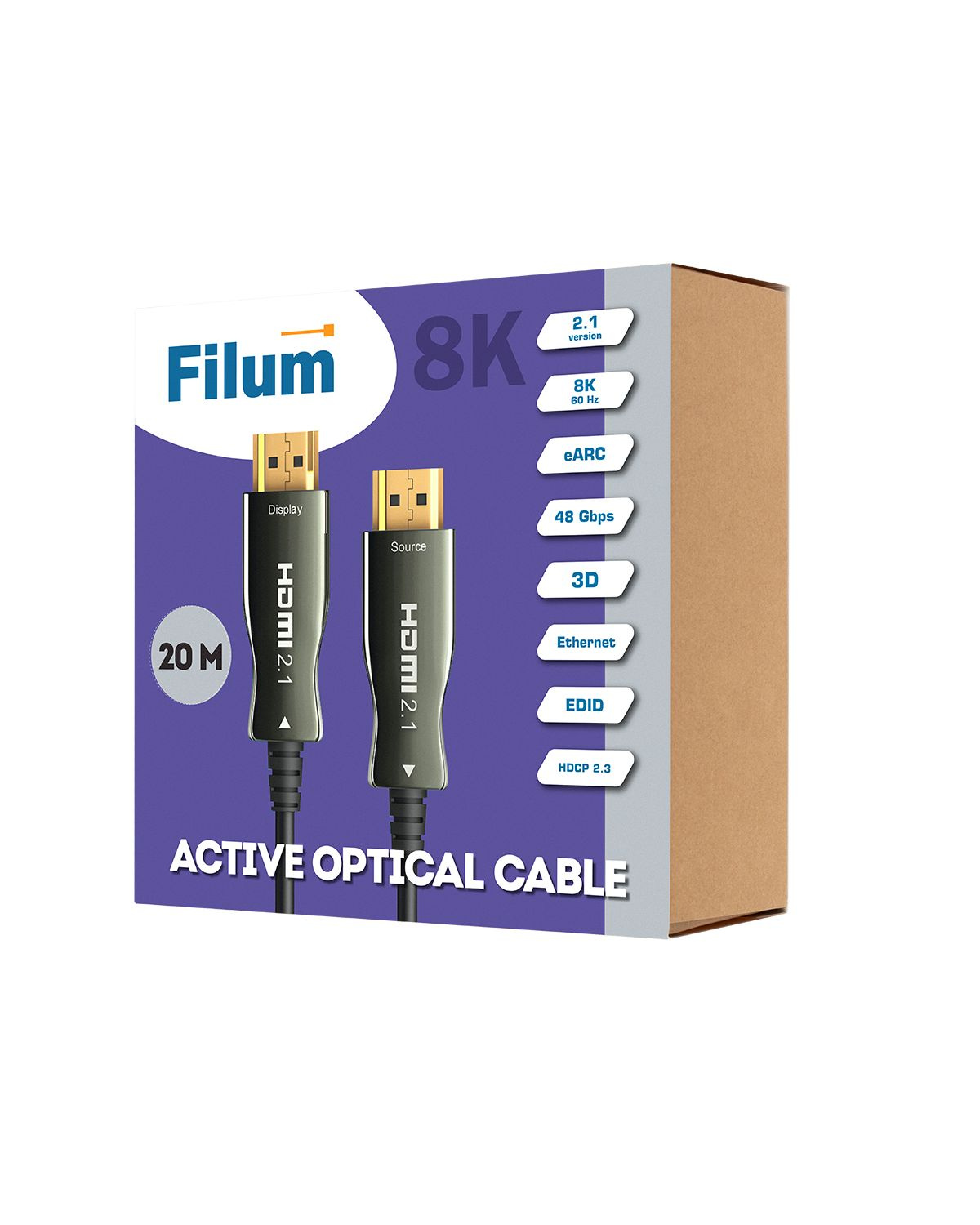 Filum Активный оптический кабель HDMI FL-AOC-HDMI2.1-50M v.2.1, 8K/60HZ, HDMIv.2.1, ARC, 48 Гб/с, 19M/19M, черный, 50 м (1115456)