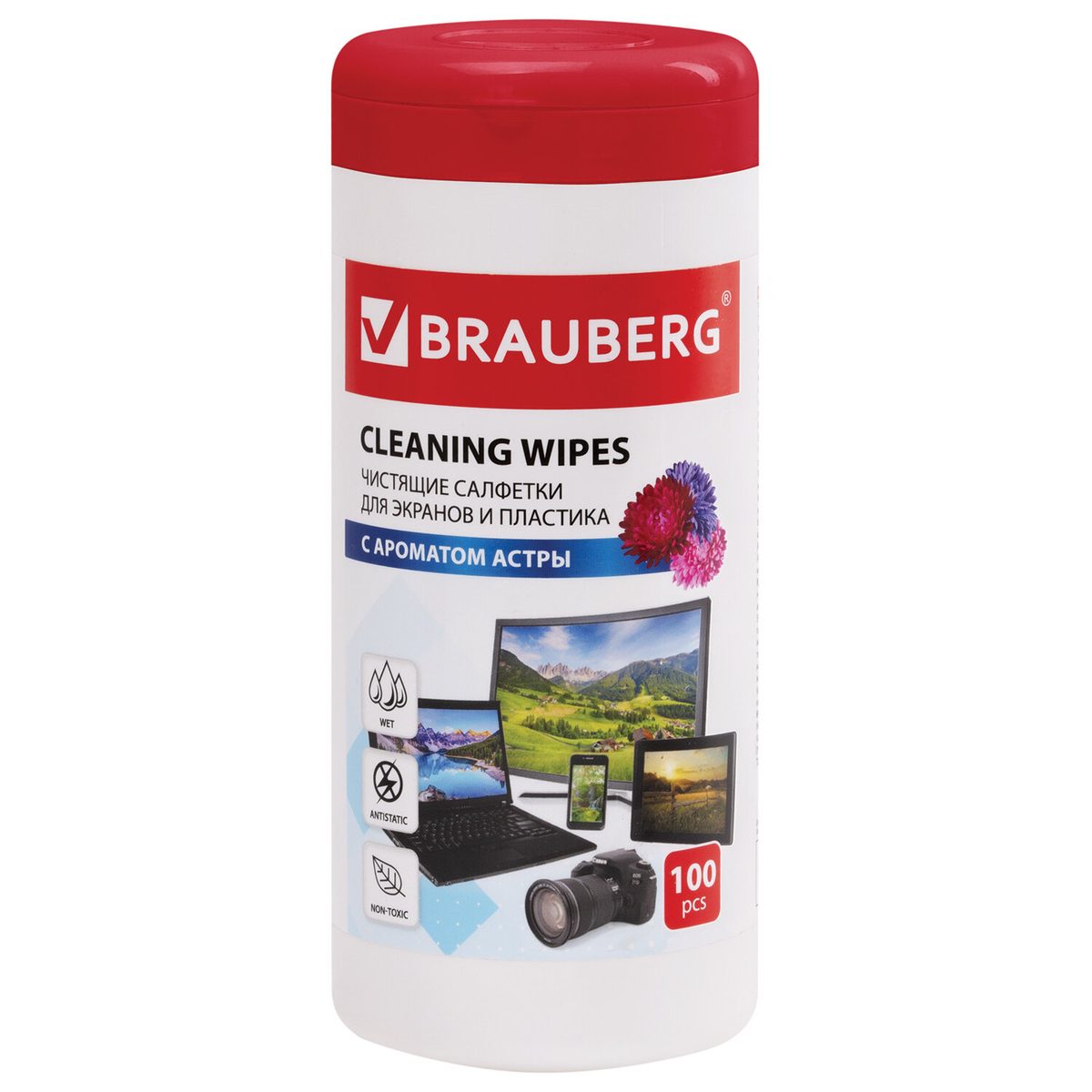 Салфетки чистящие Brauberg 511689, влажные, в тубе, 100 шт.