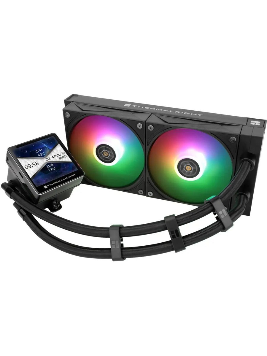 СЖО Thermalright Grand Vision 240 (240mm, LED, Black, ARGB/ Fans: 2x120mm, 80.45CFM, 29.4dBA, 2150RPM/ Pump height 72.5mm, 6400RPM, Rad thickness 27mm/ S: 1700, 1200, 1851, 115X, 2011, 2066, AM5, AM4)