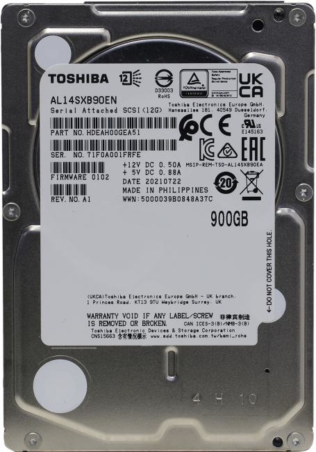 Диск HDD Toshiba - Enterprise Performance AL14SXB, серверный, SAS, 12 Гб/с, 2.5", 900 ГБ, 15000 rpm, 128MB, AL14SXB90EN