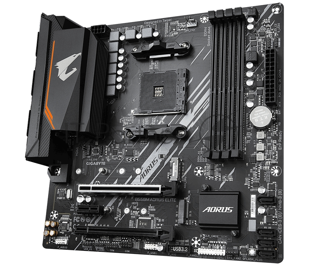 Материнская плата Gigabyte B550M AORUS ELITE, AM4, AMD B550, 4xDDR4, 4xSATA, 2xM.2, 2xPCIe x16, HDMI, DVI, 1xGb LAN, 8xUSB, 3x3.5 мм, 7.1, microATX