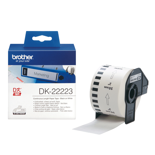 Белая бумажная клеящаяся лента Brother DK22223, ширина 50 мм (неразрезанная, рулон 30,48м)