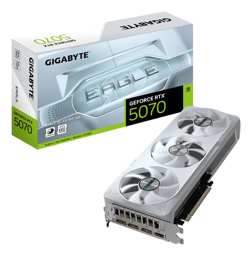 Видеокарта Gigabyte NVIDIA - GeForce RTX 5070 Eagle OC, PCI-E 5.0, GDDR7 12GB 192bit, 1x HDMI, 3x DP, max 7680 x 4320 (8K), Full Height, GV-N5070EAGLEOC ICE-12GD
