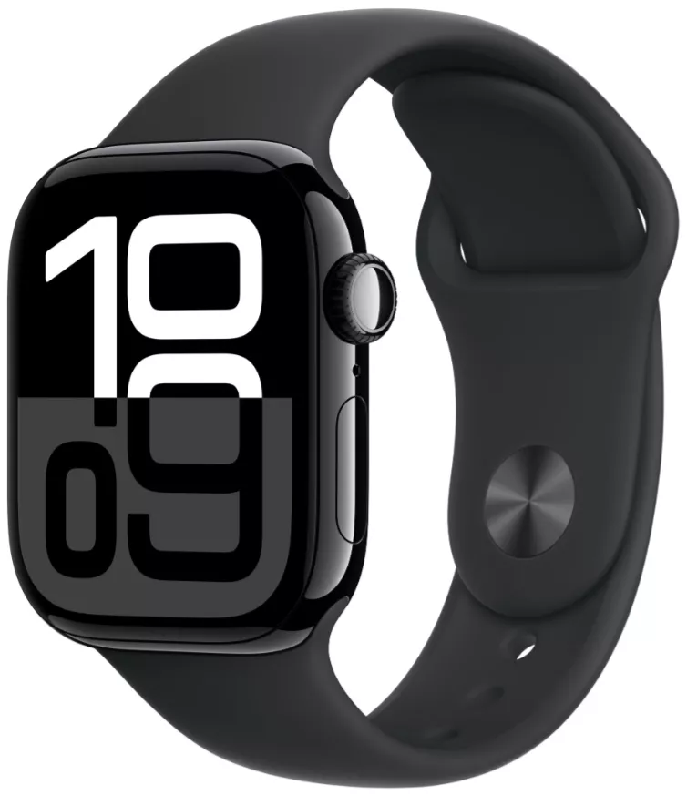 Умные часы Apple Watch Series 10 GPS, 42mm Jet Black Aluminium Case with Black Sport Band - S/M