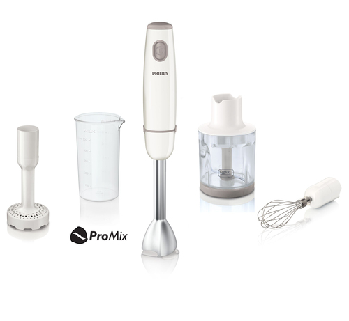 Блендер погружной PHILIPS HR1608/00, 550 Вт, 1 скорость, измельчитель 0,3 л, 3 насадки, стакан, белый