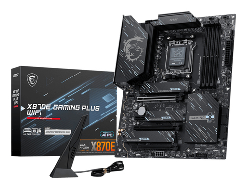 Материнская плата MSI X870E GAMING PLUS WIFI X870E, AM5, 4*DDR5, 3*PCIEx16, 1*PCIEx1, 3*M.2, 2*TypeC, 2*USB3.2Gen2, 6*USB3.2Gen1, 10*USB2.0, 4*SATA3.0, 5G, 1*Type-C(DP), HDMI, ATX, RTL
