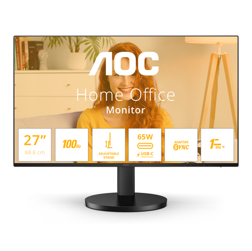 Монитор 27" AOC Q27B3CF2  IPS, 2560x1440, 100Hz, 4ms, 350сd/m, 1500:1 | HDMI(1.4), Type-C(PD-65W), 2xUSB 3.2 | HAS, InPSU, Speakers, Vesa 100, Black