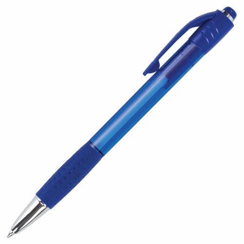 Ручка шариковая автоматическая с грипом Brauberg Super синяя, корпус синий, узел 0,7 мм, линия письм