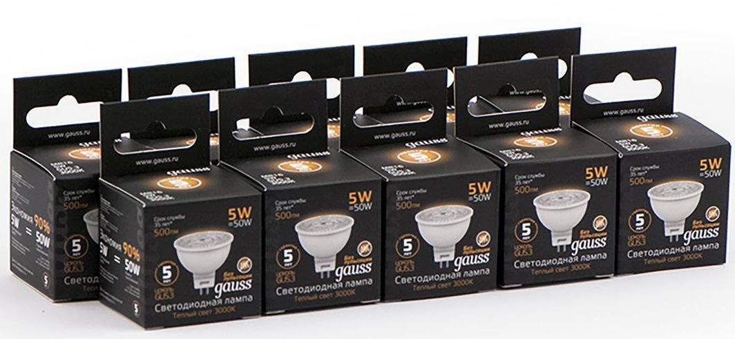 GAUSS светодиодная Black 5Вт цок.:GU5.3 рефлек. 220B св.свеч.бел.теп. MR16