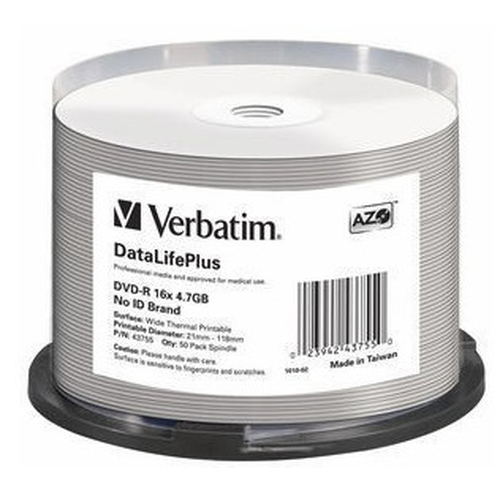 Verbatim  Диски DVD-R  4.7Gb 16-х, Cake Box 50шт. Printable (43755)