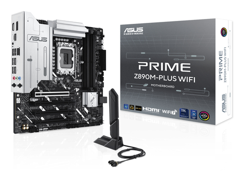 ASUS PRIME Z890M-PLUS WIFI (Socket 1851, mATX, 4xDDR5(192GB), DP/HDMI, 1xPCIe 5.0x16/3xPCIe 4.0x16/1xLAN (2.5GbE), Wi-Fi, BT, 6xSATA 6Gb/s, 3xM.2, 1xType-C, 7xUSB 3.2)
