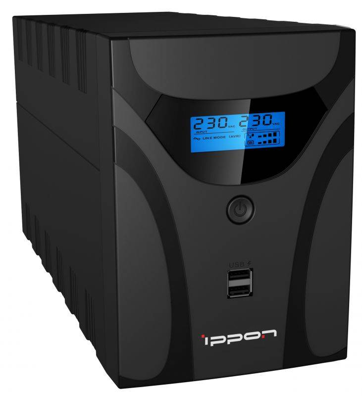 ИБП Ippon - Smart Power Pro II 2200 ВА/1200 Вт, Line-Interactive, in (220V Сетевой шнур (Schuko)), 4xSchuko, LCD, Tower, Euro, цвет чёрный, 1029746