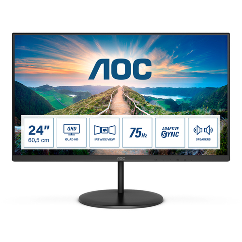 LCD AOC 23.8" Q24V4EA черный {IPS 2560x1440 75Hz 16:9 1000:1 250cd 178/178 8bit(6bit+FRC)  D-Sub HDMI1.4  DisplayPort1.2 AdaptiveSync AudioOut 2x2W VESA}