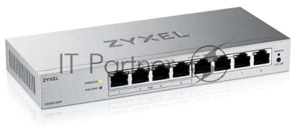 Коммутатор ZYXEL GS1200-8HPV3-EU0101F, 8×1 Гбит/с, 4×PoE+, 68 Вт, управляемый