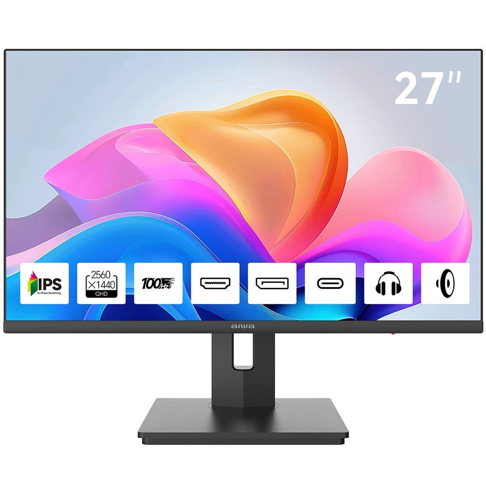 Монитор 27" AIWA MQ274A  IPS, 2560x1440, 100Hz, 4ms, 300сd/m, 1500:1, HDR | HDMI(2.0), DP(1.2), Type-C(PD-15W) | HAS, Pivot, Swivel, InPSU, Speakers, Vesa 100, Black
