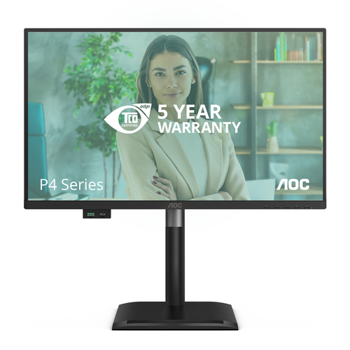Монитор AOC 24P4U 23.8" 1920x1080 WLED 16:9 IPS 300cd, 1500:1, 20M:1, 4ms, 178°/178°, VGA, HDMI, DP, USB hub: USB3.2x3, USB-B3.2, USB-C(15W), 120Hz, Speakers, Tilt, Height, Swivel, Pivot, Internal, VESA, Black, 3y