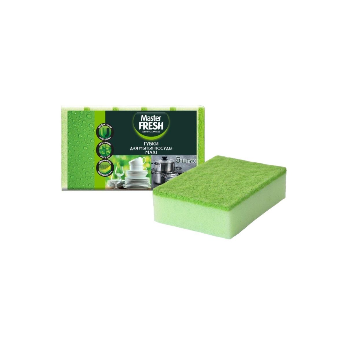 Губка Master Fresh 1У1176981, поролон/абразив, 95×65×27мм, 5шт