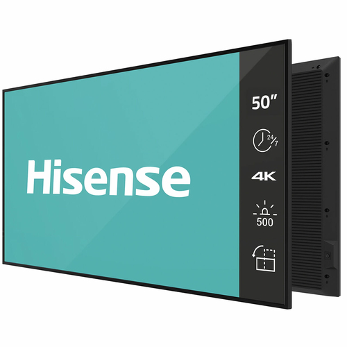 Профессиональный дисплей Hisense 50DM66D, 50", тип матрицы VA; разрешение 3840х2160; контрастность 5000:1; яркость  500 кд/м2; время отклика 8 мс; частота обновления 60 Гц; ОС Android 11; угол обзора 178/178; AC 100 V ~ 240 V; интерфейсы HDMI*2, DP, LAN (RJ45), RS232*1 (RJ45), USB-A 2.0*1, USB-A 3.0 * 1; режим работы 24/7; VESA 300х300; вес 11 кг.
