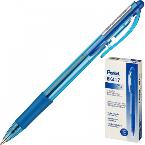 Ручка шариковая автомат. Pentel bk417-С 0,7мм c рез.манж.синий ст.12