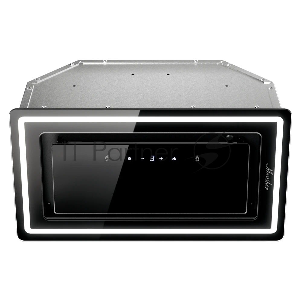 Встраиваемая вытяжка MONSHER LUMIA 60 NOIR, High-Tech, 52 см, сенсорное управление, 3 скорости, 345 м3/ч, обратный клапан, LED освещение, угольный фильтр KFY-L (опция), уровень шума 68 дБ, цвет черный