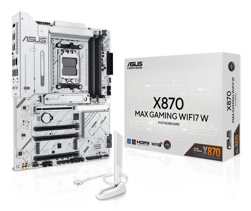 ASUS X870 MAX GAMING WIFI7 W(SocketAM5, ATX, 4xDDR5(256GB), HDMI, 1xPCIe5.0x16/2xPCIe4.0x16/1xPCIe3.0x16, 1xLAN (2.5GbE), Wi-Fi 7, BT, 4xSATA 6Gb/s, 3xM.2, 2xUSB4 Type-C, 4xUSB 3.2, 4xUSB 2.0) white