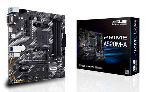 Материнская плата ASUS PRIME A520M-A II/CSM, AM4, AMD A520, 4xDDR4, 4xSATA, 1xM.2, 1xPCI-E 3.0 x16, 2xPCI-E x1, 1xDP, 1xHDMI, 1xVGA, 1x 1Gb LAN, 2xUSB-A 2.0, 4xUSB-A 3.0, 3x3.5 мм, 7.1, mATX