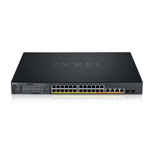 Коммутатор Hybrid Smart L2+ Switch Zyxel NebulaFlex XMG1930-30HP, rack 19", 24xRJ-45: 1/2.5G PoE+ (4 of them PoE++), 4xRJ-45: 1/2.5/5/10G PoE++, 2xSFP+, 700W PoE budget, offline/cloud management