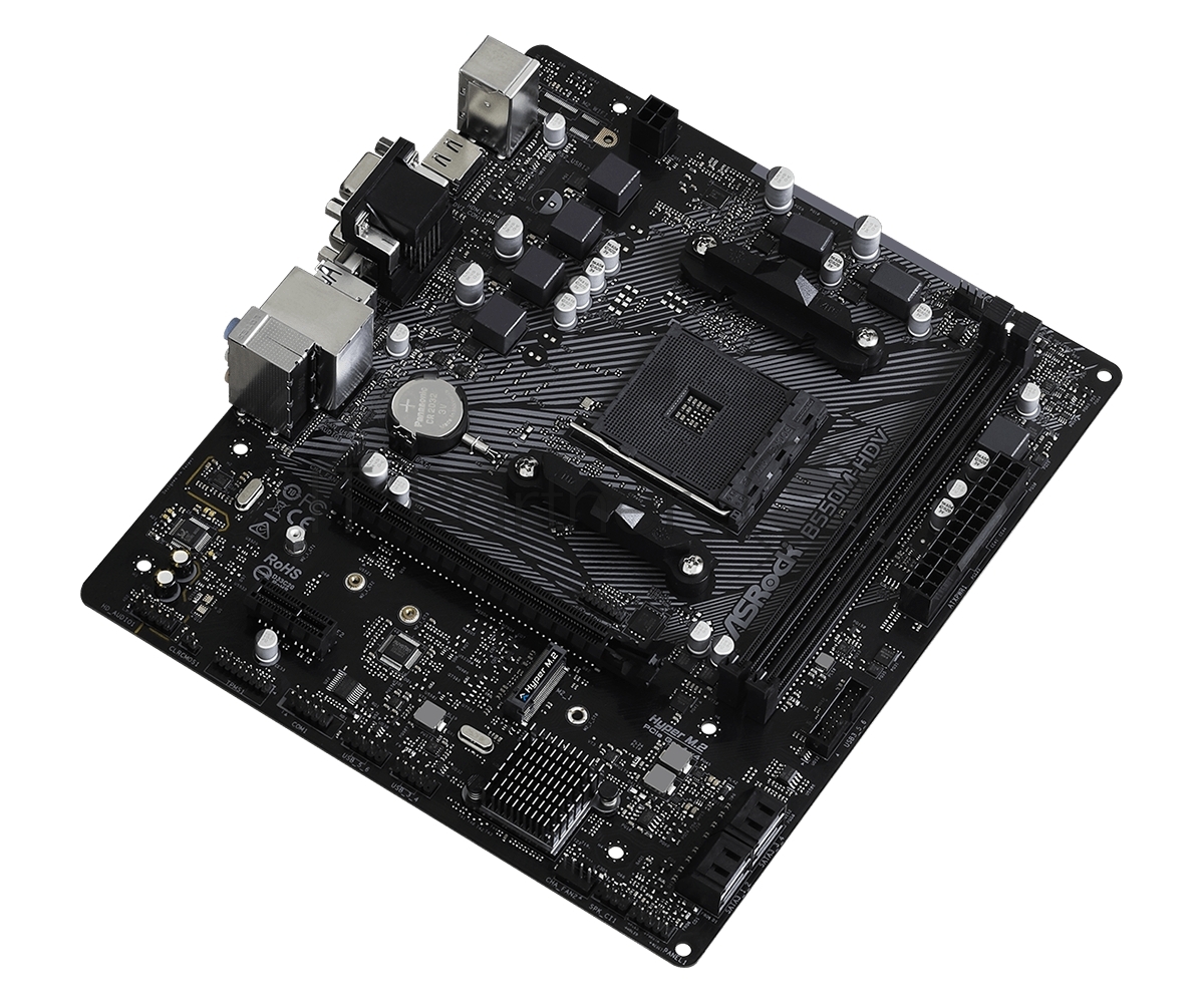 Материнская плата ASRock B550M-HDV, AM4, AMD B550, 2xDDR4, 4xSATA, 1xM.2, 1xPCIe 4.0 x16, 1xDVI-D, 1xHDMI, 1xVGA, 1x 1Gb LAN, 3x3.5 мм, 7.1, mATX
