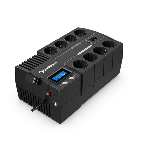 BR1000ELCD - Источник бесперебойного питания, CyberPower BR1000ELCD, Мощность 1000ВА/600Вт, BR-серия, Линейно-интерактивный, Напольный, LCD/USB-A,B,С/RJ11/RJ45, AVR: 165-290В, АКБ 12В/9Ач*1 шт., Вых: 8*Schuko, Чёрный