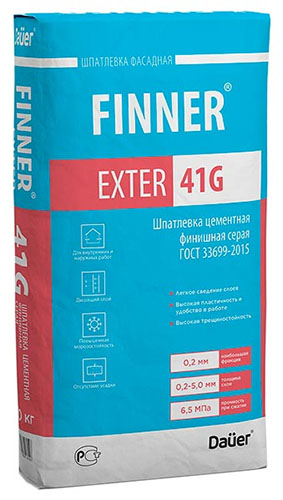 Шпатлевка цементная финишная серая FINNER® EXTER 41 G, мешок 20 кг