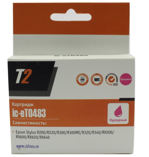 T2 C13T048340 Картридж (IC-ET0483)  для Epson Stylus Photo R200/R300/RX500/RX600, пурпурный, с чипом