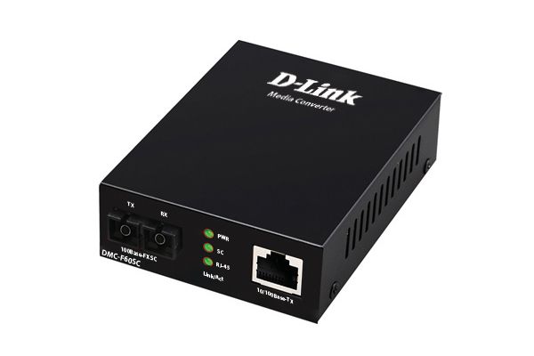 Медиаконвертер D-Link DMC-F60SC/B1A с 1 портом 10/100Base-TX и 1 портом 100Base-FX с разъемом SC для одномодового оптического кабеля (до 60 км)