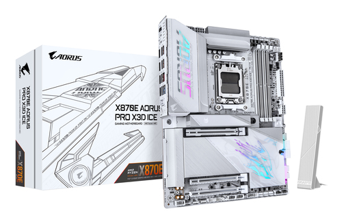Материнская плата Gigabyte X870E AORUS PRO X3D ICE, AM5, AMD X870E, 4xDDR5, 4xSATA, 4xM.2, 1xPCIe 5.0 x16, 1xPCIe 4.0 x16, 1xPCIe 3.0 x16, 1xHDMI, 1x5Gb LAN, Wi-Fi 7, Bluetooth 5.4, 2xUSB-C 40Gbps (USB4), 2xUSB-C 10Gbps, 5xUSB-A 10Gbps, 3xUSB-A 5Gbps, 3x3.5 мм + S/PDIF оптический, 7.1, белый, ATX