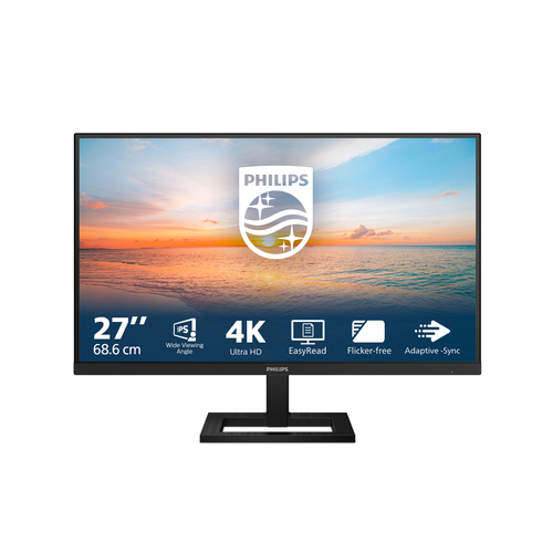 Мониор 27" Philips 27E1N1900AE 3840x2160, WLED, 16:9, IPS, 350cd,1000:1, MID, 4ms, 178/178, 2xHDMI 2.0, DP, 2xUSB 3.3, USB- C (65W), 60 Hz, Speak, Tilt, HAS, Внутр, VESA, Black, 3y