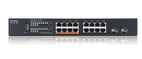 Коммутатор 18-портовый Zyxel NebulaFlex XMG1915-18EP-EU0101F, мультигигабитный Smart L3 Lite, rack 19", 16xRJ-45: 1/2.5G (8 из них PoE++), 2xSFP+, бюджет PoE 180 Вт, PoE