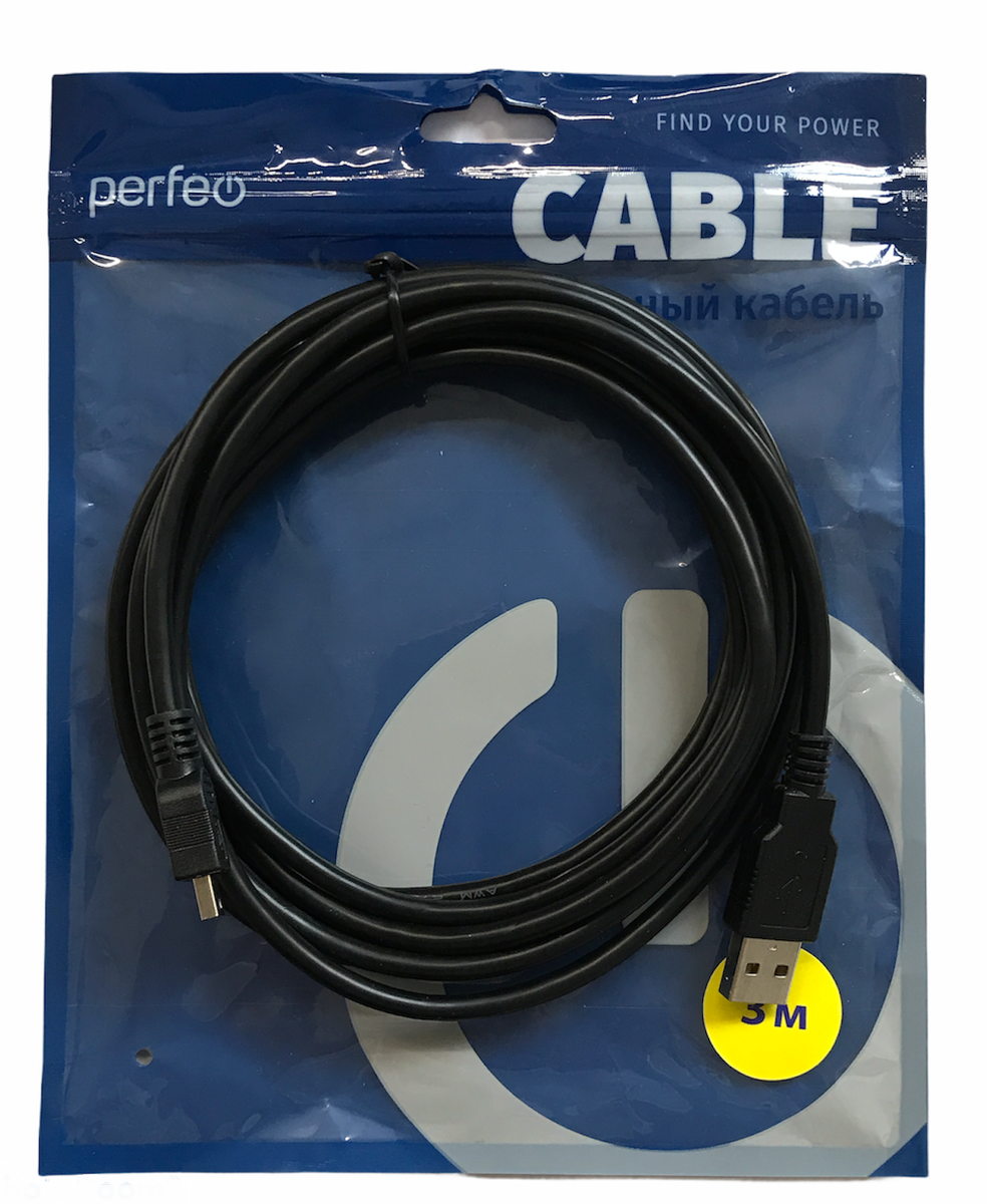 USB кабель Perfeo, USB Type A (M) -> mini USB (M), USB 2.0, 3 м, цвет чёрный, U4303