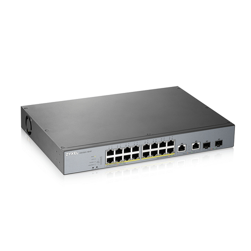 коммутатор Smart L2 PoE+ для IP-видеокамер Zyxel NebulaFlex Pro GS1350-18HP, rack 19", 16xGE PoE+, 2xCombo (SFP/RJ-45), бюджет PoE 250 Вт, питание до 250м, автоперезагрузка PoE-портов