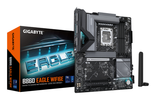 Материнская плата GIGABYTE B860 EAGLE WIFI6E, LGA1851, Intel B860, 4xDDR5, 4xSATA, 3xM.2, 1xPCIe 5.0 x16, DisplayPort, HDMI, 1x2.5Gb LAN, USB Type-C, 3x3.5 мм, 7.1, ATX